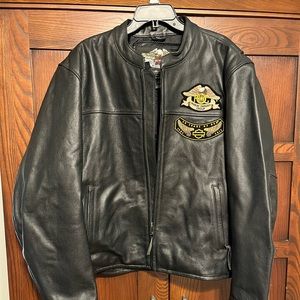 Leather Harley Davidson Jacket 2XL, mesh jacket 2XL and HD leather chaps 3XL.